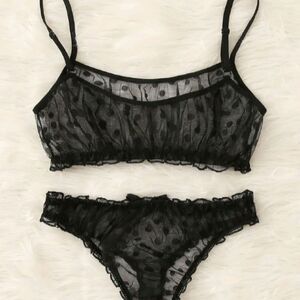 Black Polka Dot Bikini Style Lingerie Set